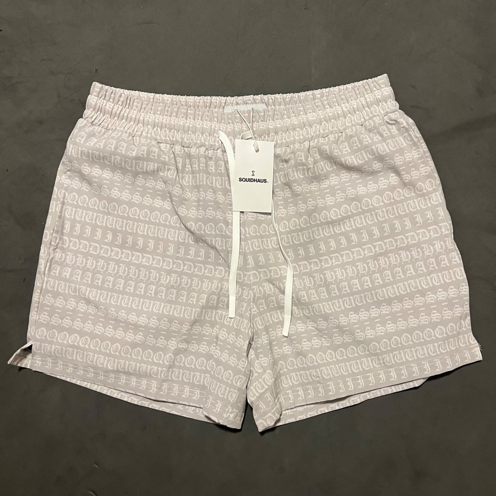 Squidhaus Shorts Mens Large Gray All Over Print Workout Elastic Drawstring Adult